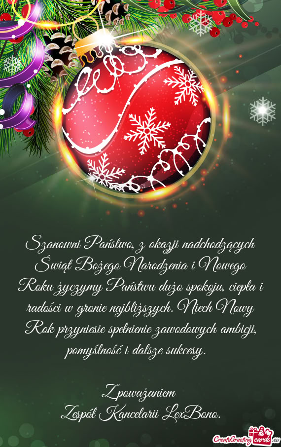 U dużo spokoju, ciepła i radości w gronie najbliższych. Niech Nowy Rok przyniesie spełnienie za