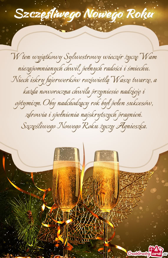 U. Niech iskry fajerwerków rozświetlą Wasze twarze, a każda noworoczna chwila przyniesie nadziej