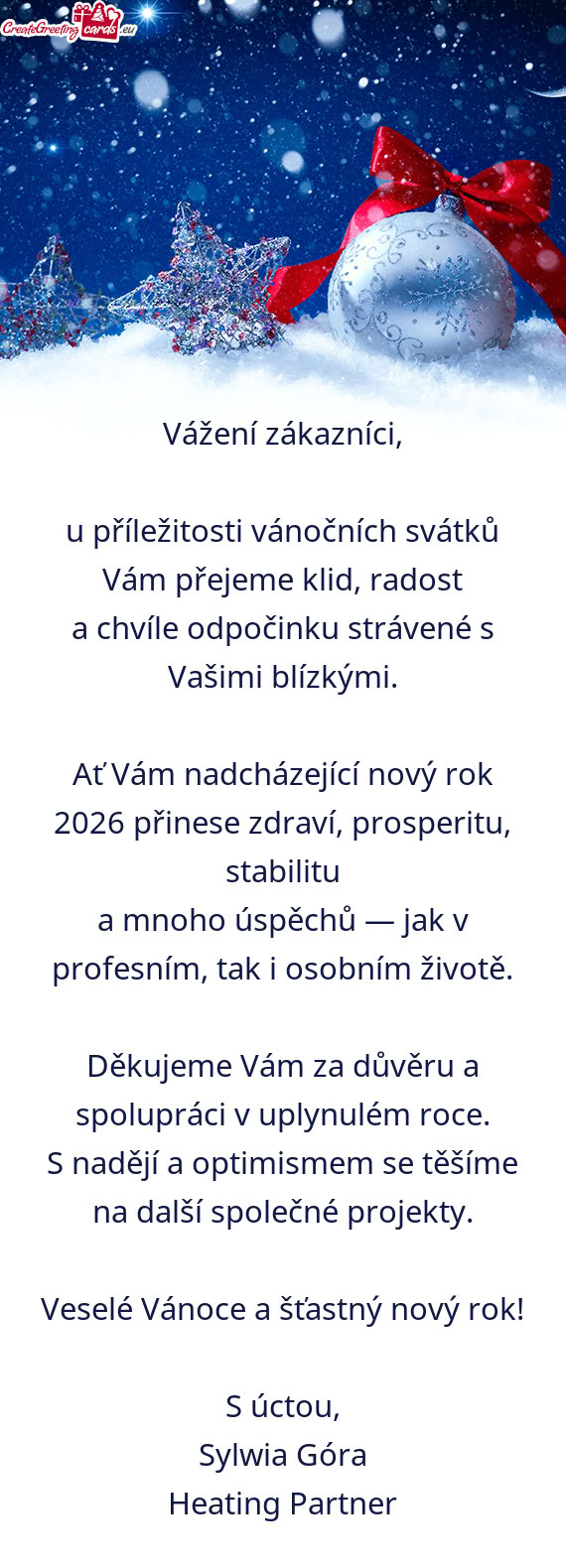 U příležitosti vánočních svátků Vám přejeme klid, radost