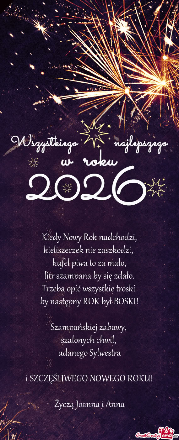 Udanego Sylwestra i SZCZĘŚLIWEGO NOWEGO ROKU! Życzą Joanna i Anna