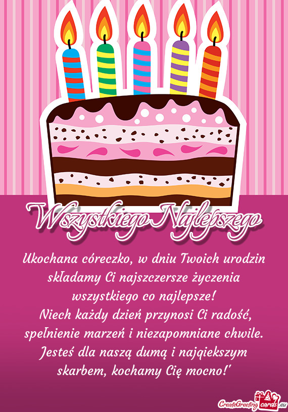 Ukochana córeczko, w dniu Twoich urodzin składamy Ci najszczersze życzenia wszystkiego co najleps