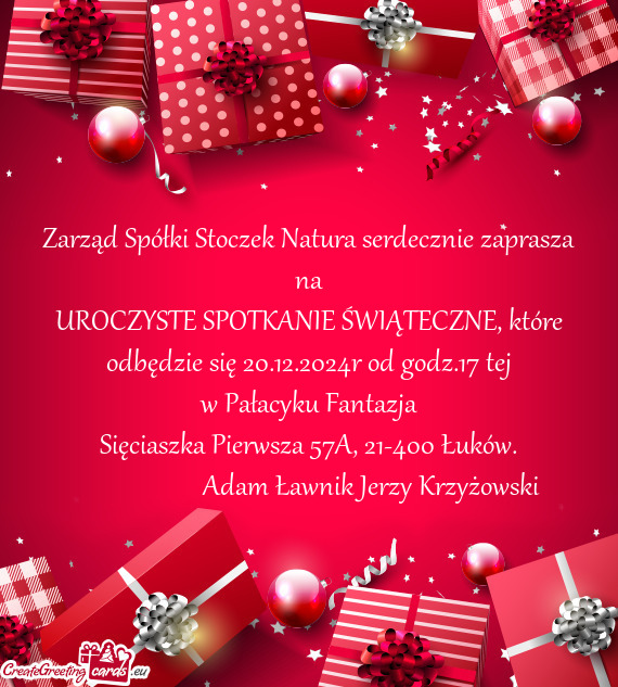 UROCZYSTE SPOTKANIE ŚWIĄTECZNE, które odbędzie się 20.12.2024r od godz.17 tej