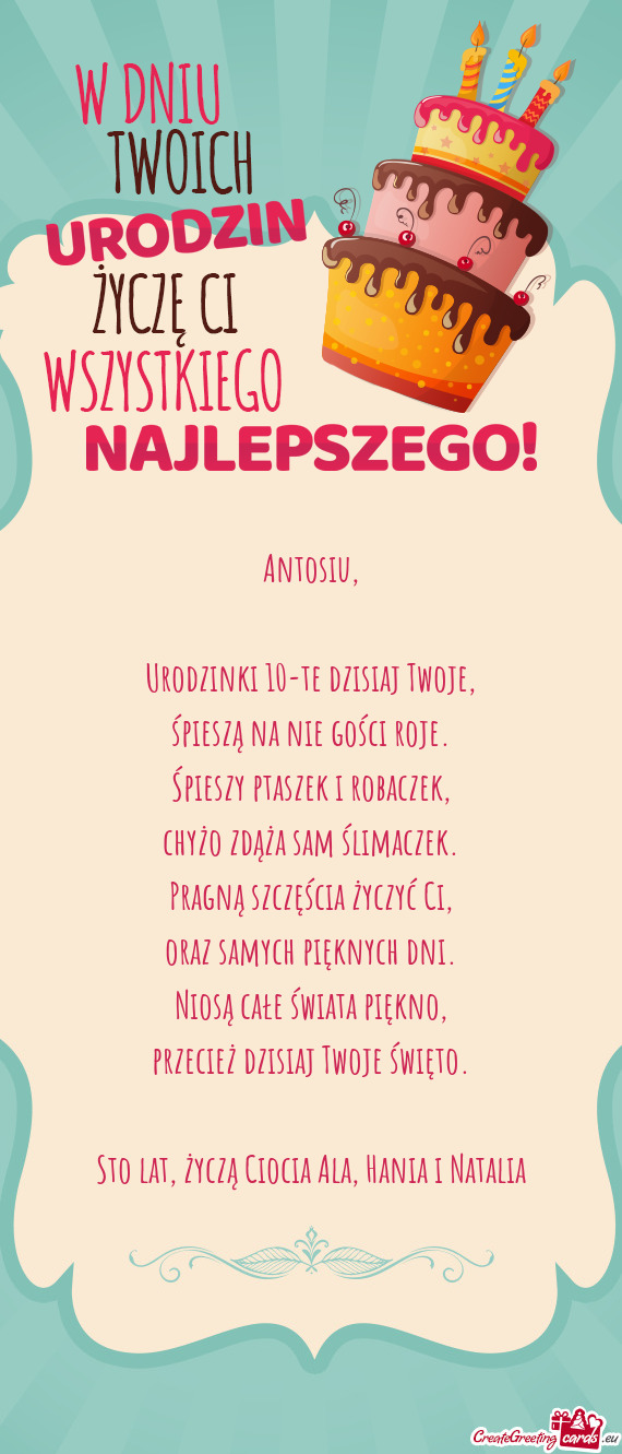 Urodzinki 10-te dzisiaj Twoje