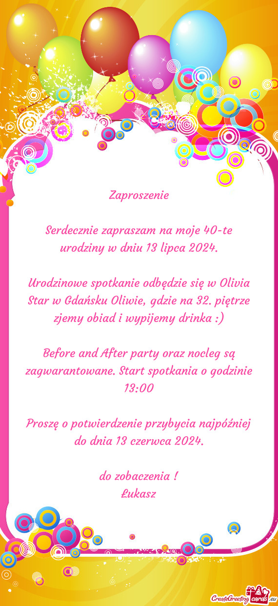 Urodzinowe spotkanie odbędzie się w Olivia Star w Gdańsku Oliwie, gdzie na 32. piętrze zjemy obi
