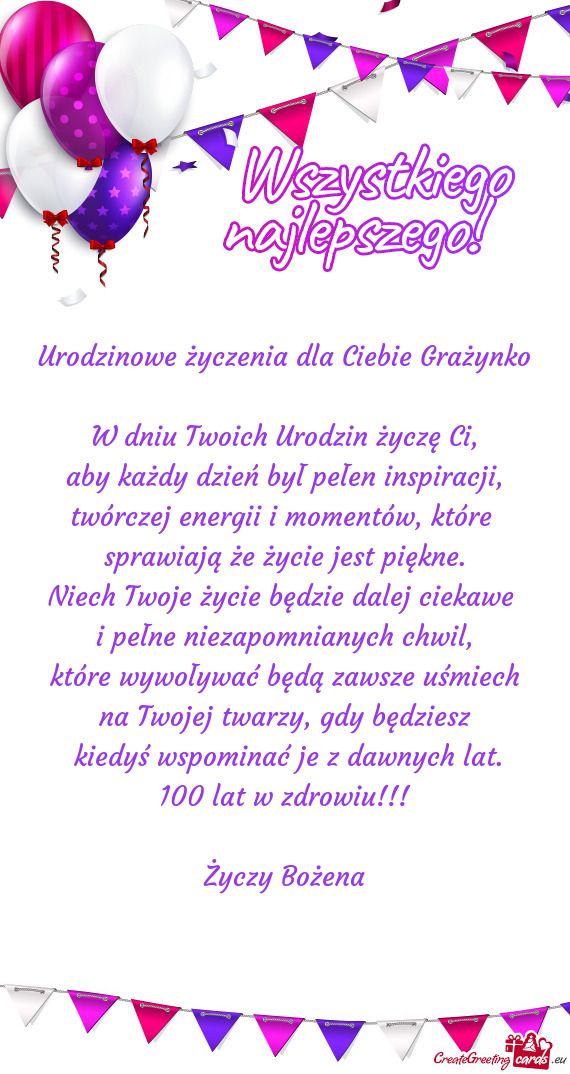 Urodzinowe życzenia dla Ciebie Grażynko