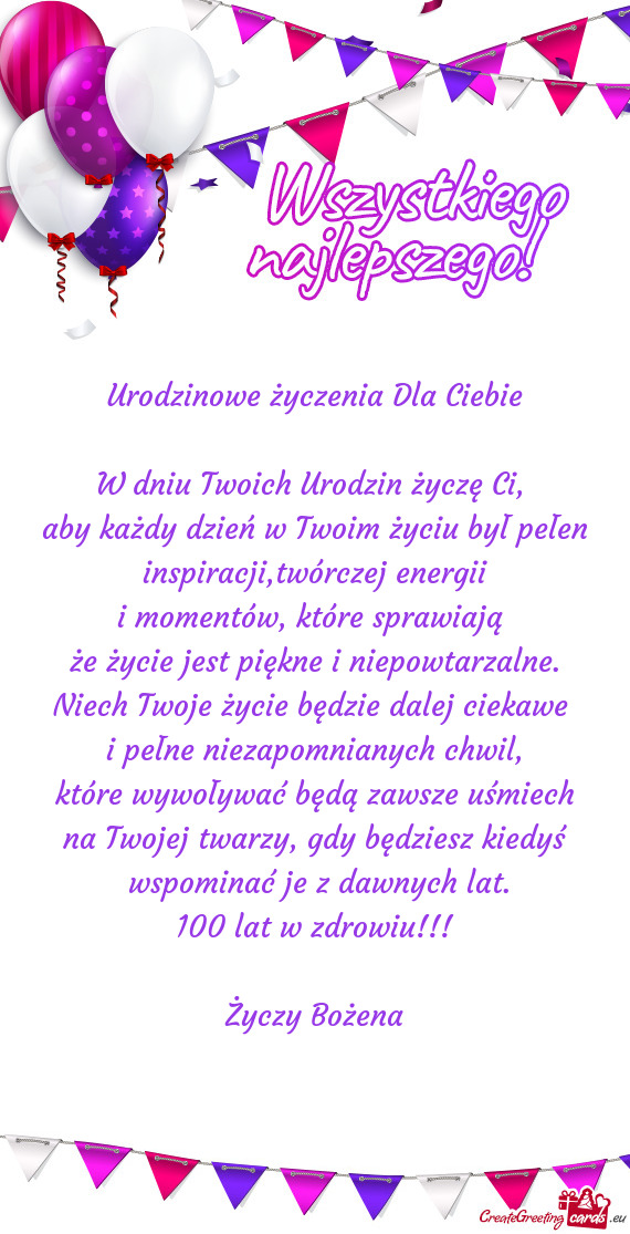Urodzinowe życzenia Dla Ciebie