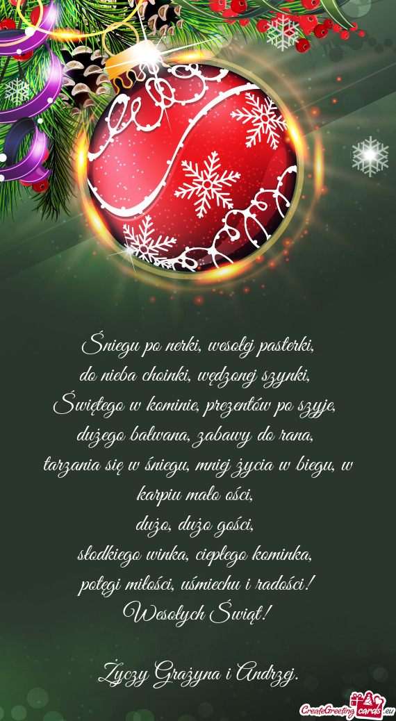 Uśmiechu i radości! Wesołych Świąt! Grażyna i Andrzej