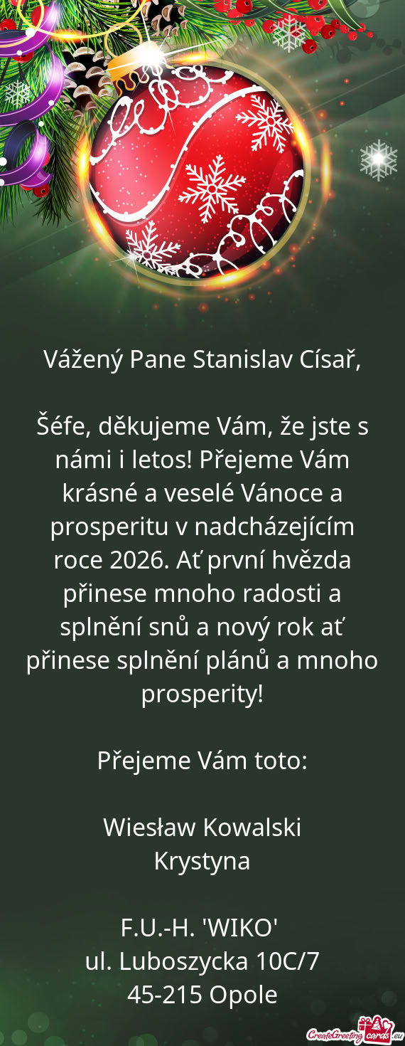 Vážený Pane Stanislav Císař