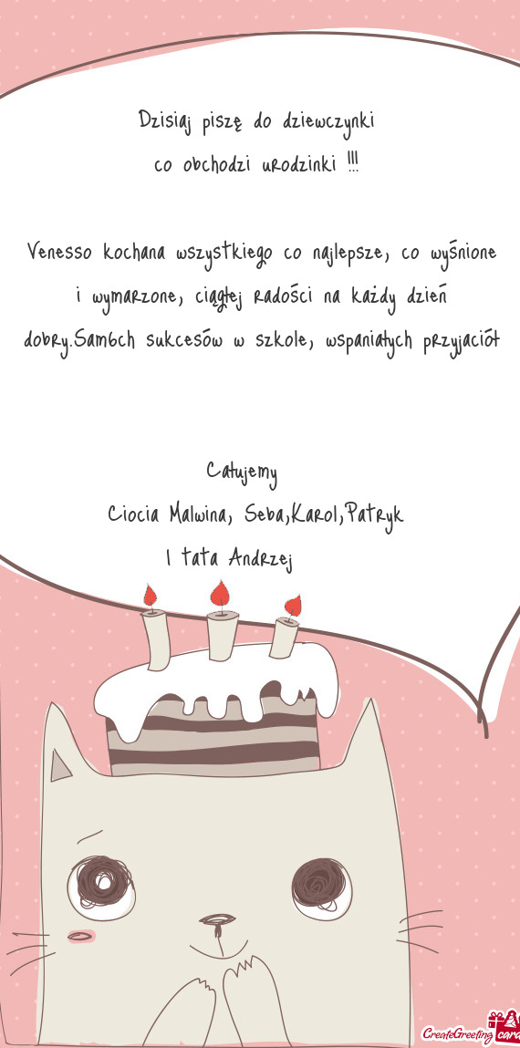 Venesso kochana wszystkiego co najlepsze, co wyśnione i wymarzone, ciągłej radości na każdy dzi