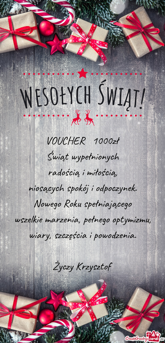 VOUCHER 1000zł Świąt wypełnionych radością i miłością