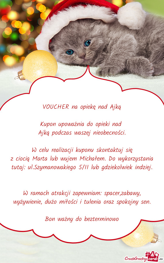 VOUCHER na opiekę nad Ajką