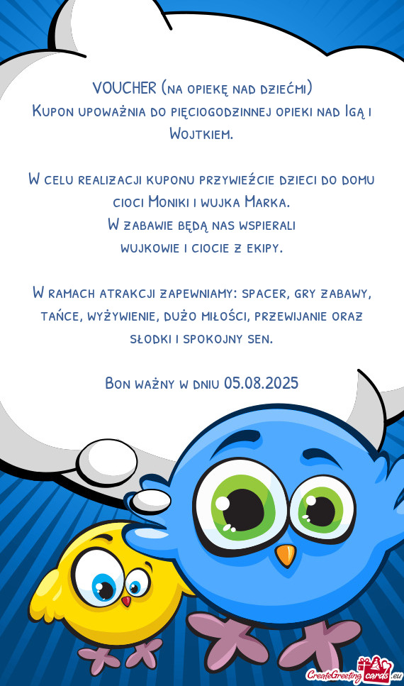 VOUCHER (na opiekę nad dziećmi)