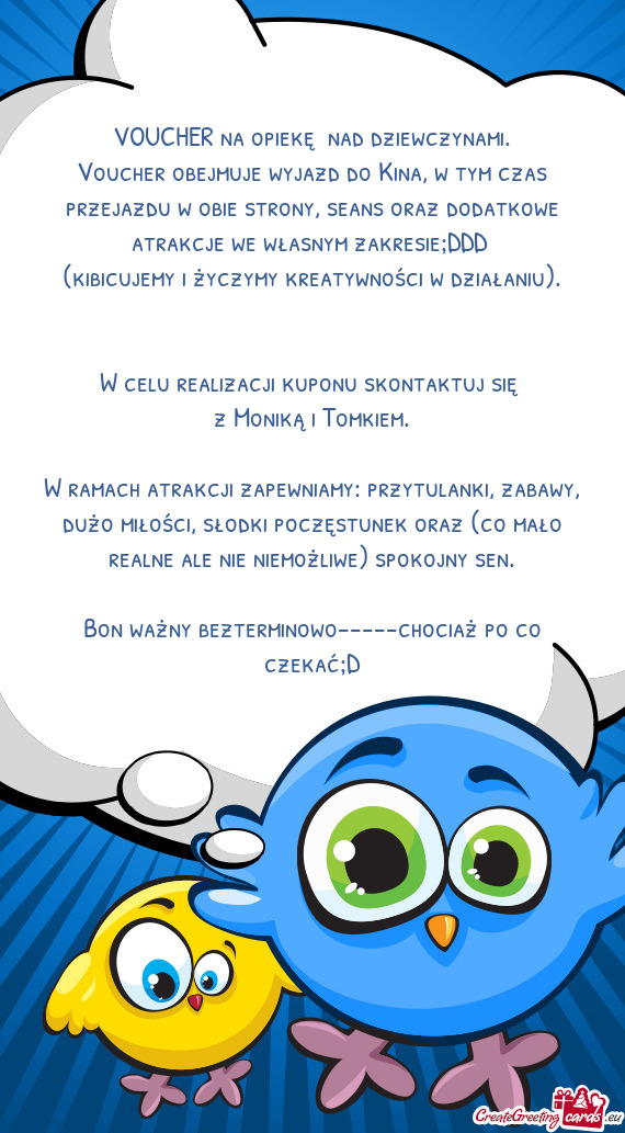 VOUCHER na opiekę nad dziewczynami