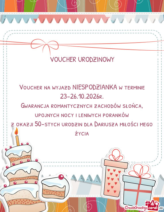 Voucher na wyjazd NIESPODZIANKA w terminie 23-26.10.2026r