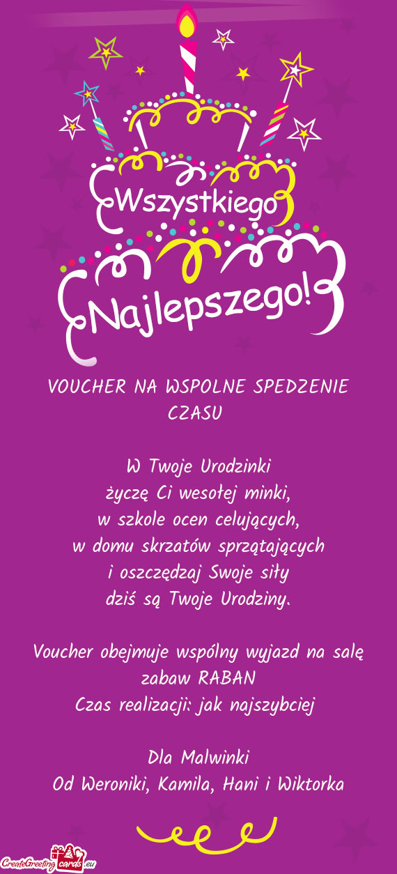 Voucher obejmuje wspólny wyjazd na salę zabaw RABAN