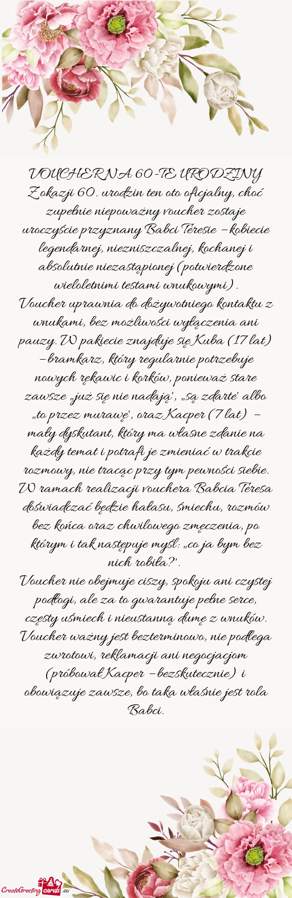 Voucher uprawnia do dożywotniego kontaktu z wnukami, bez możliwości wyłączenia ani pauzy. W pak