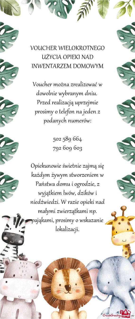 VOUCHER WIELOKROTNEGO UŻYCIA OPIEKI NAD INWENTARZEM DOMOWYM
