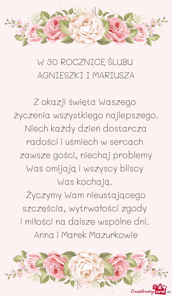 W 30 ROCZNICĘ ŚLUBU