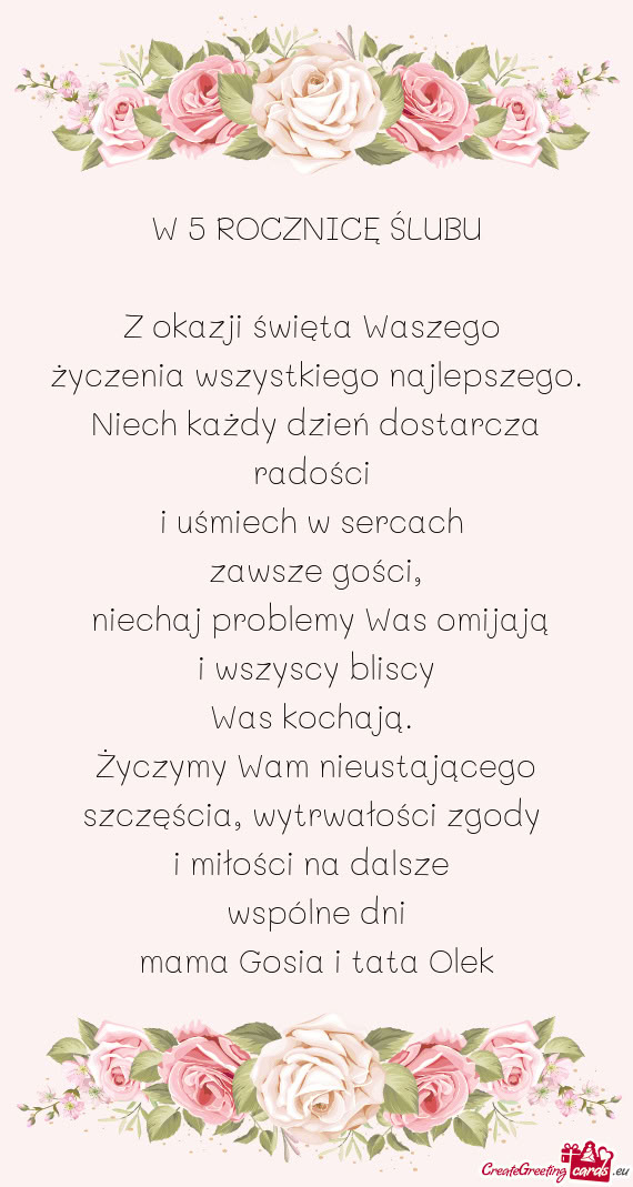W 5 ROCZNICĘ ŚLUBU