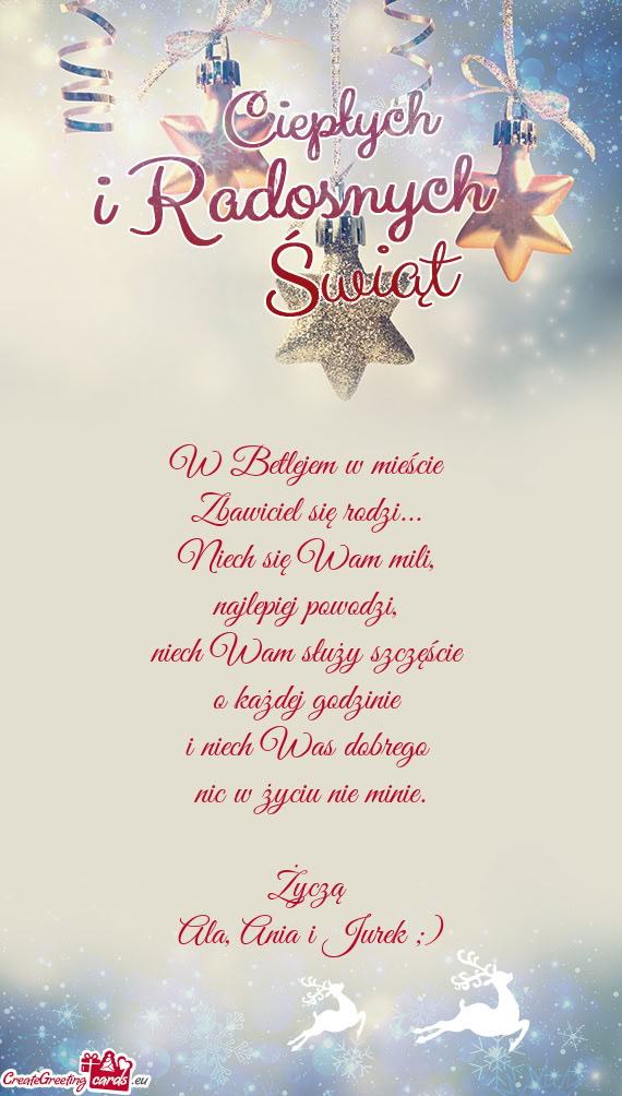 W Betlejem w mieście   Zbawiciel się rodzi...   Niech się Wam mili,