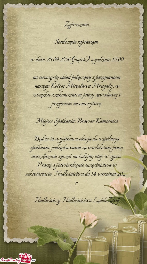 W dniu 25.09.2026 (piątek) o godzinie 15.00
