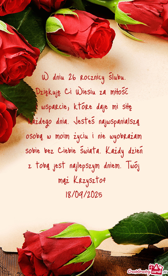 W dniu 26 rocznicy ślubu