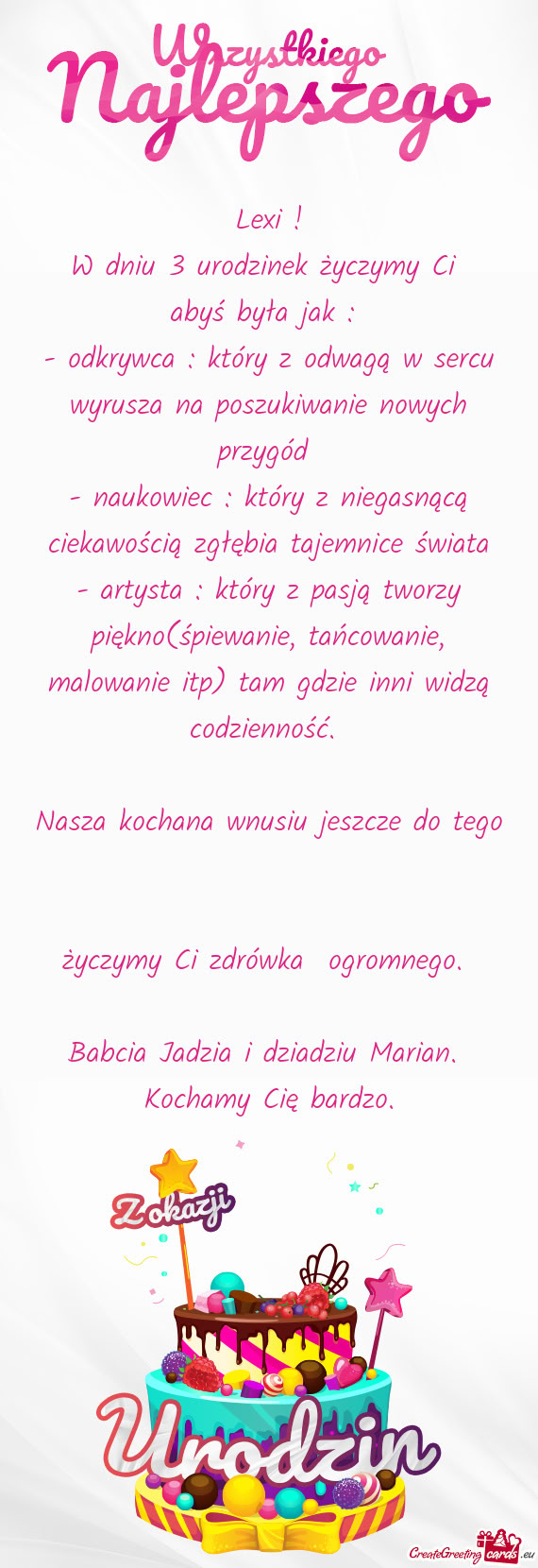 W dniu 3 urodzinek życzymy Ci