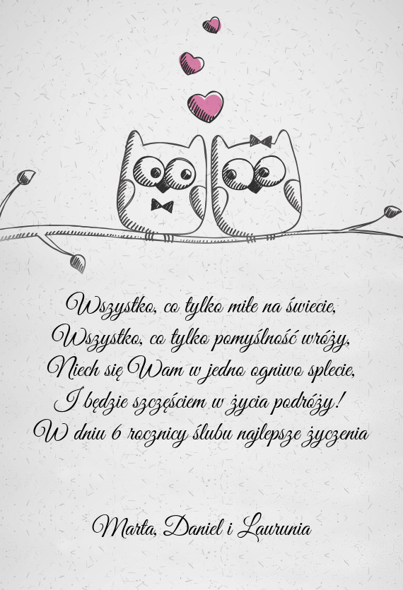 W dniu 6 rocznicy ślubu najlepsze życzenia