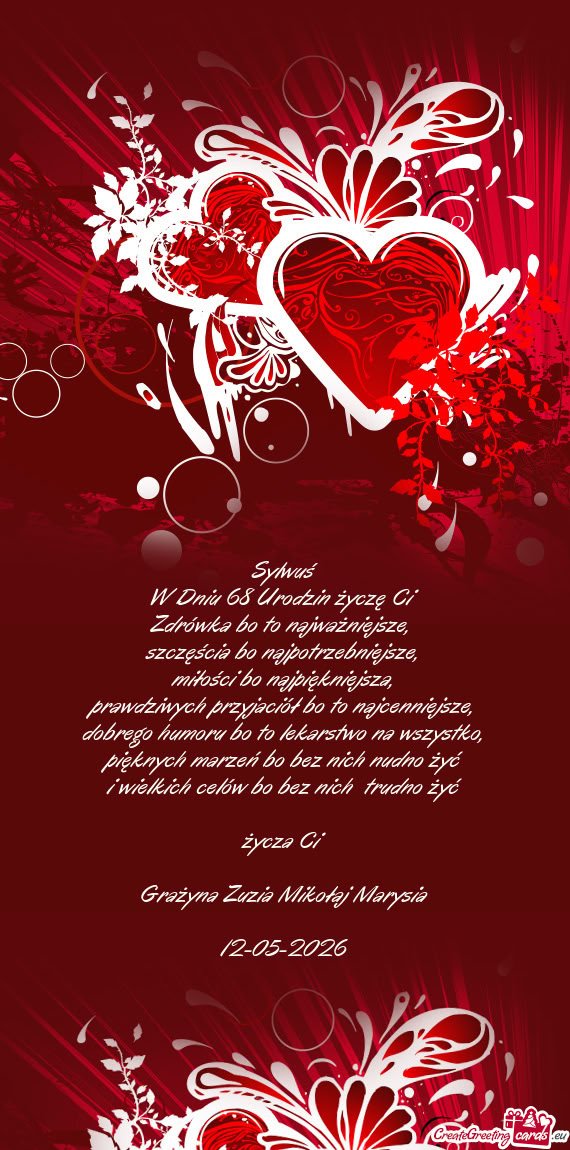 W Dniu 68 Urodzin życzę Ci