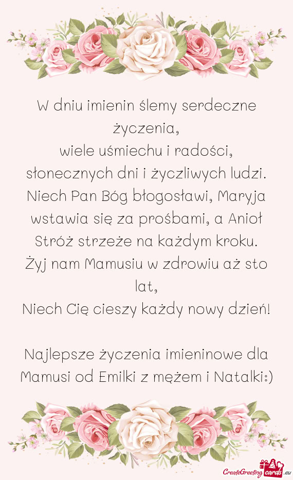 W dniu imienin ślemy serdeczne życzenia