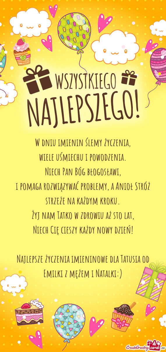 W dniu imienin ślemy życzenia