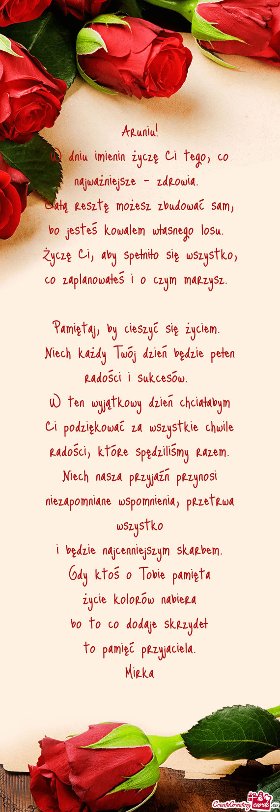 W dniu imienin życzę Ci tego, co najważniejsze – zdrowia