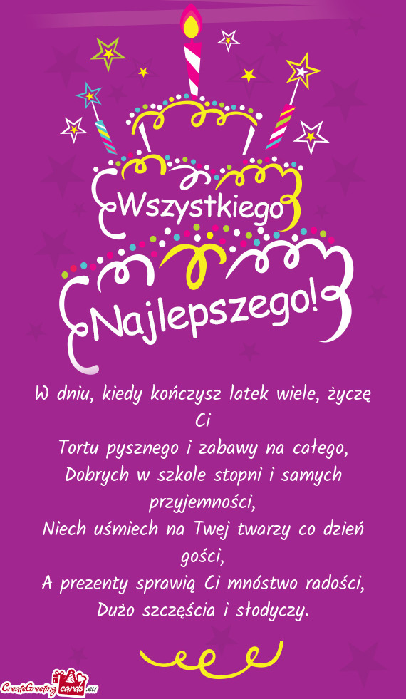 W dniu, kiedy kończysz latek wiele, życzę Ci