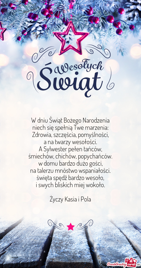 W dniu Świąt Bożego Narodzenia  niech się spełnią Twe marzenia: