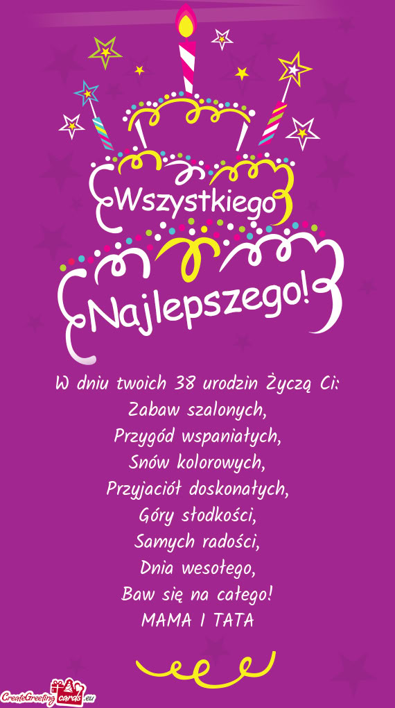 W dniu twoich 38 urodzin Życzą Ci