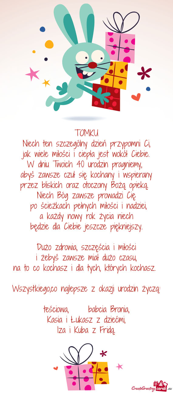 W dniu Twoich 40 urodzin pragniemy