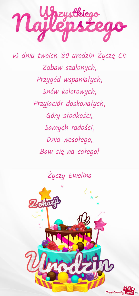W dniu twoich 80 urodzin Życzę Ci