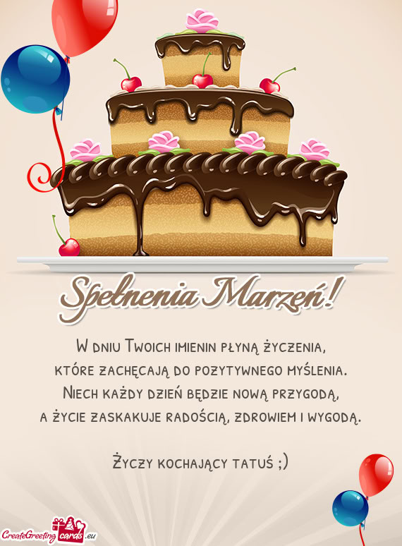 W dniu Twoich imienin płyną życzenia