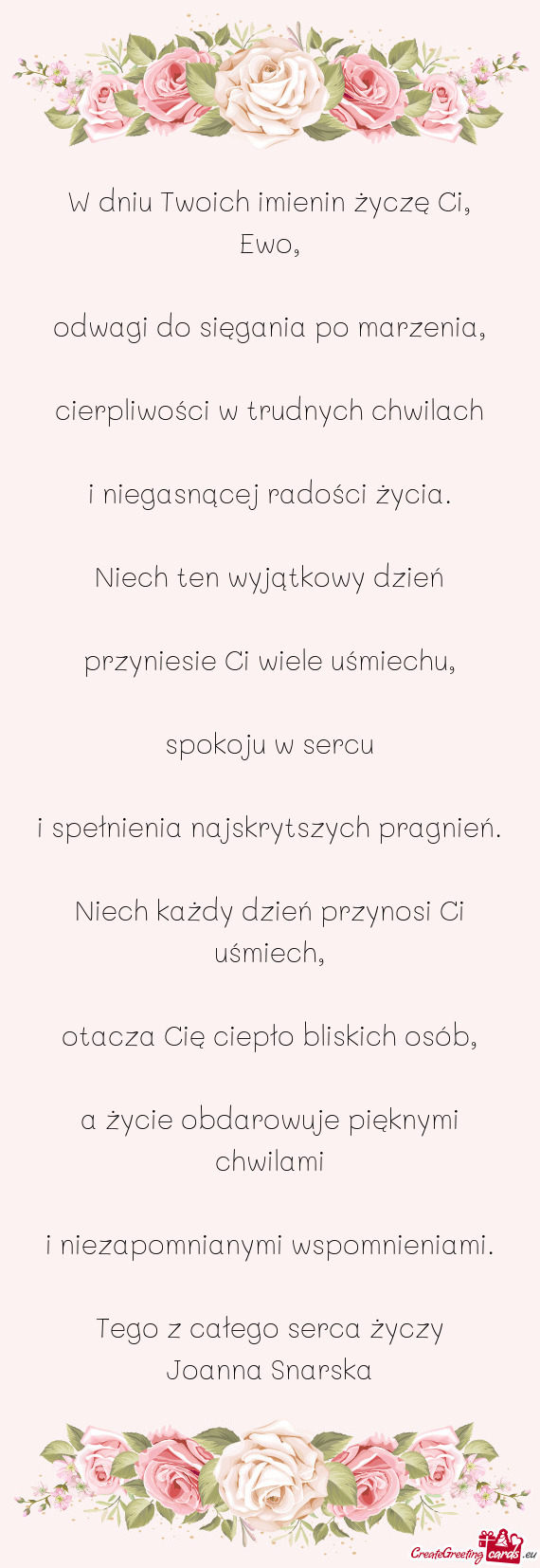 W dniu Twoich imienin życzę Ci, Ewo