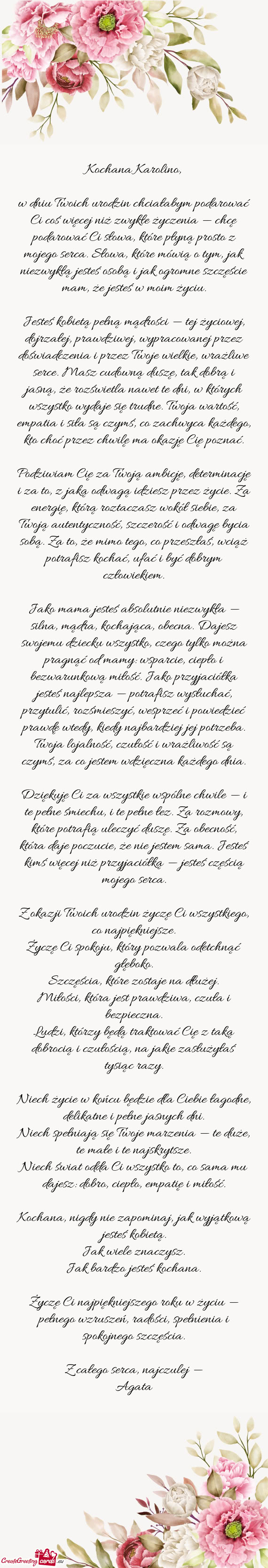 W dniu Twoich urodzin chciałabym podarować Ci coś więcej niż zwykłe życzenia — chcę podaro