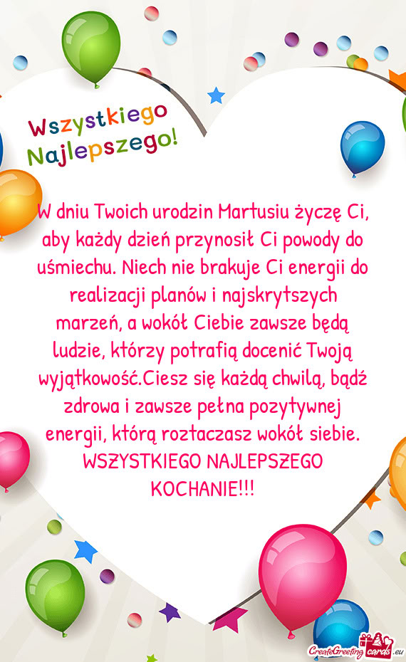 W dniu Twoich urodzin Martusiu życzę Ci, aby każdy dzień przynosił Ci powody do uśmiechu. Niec