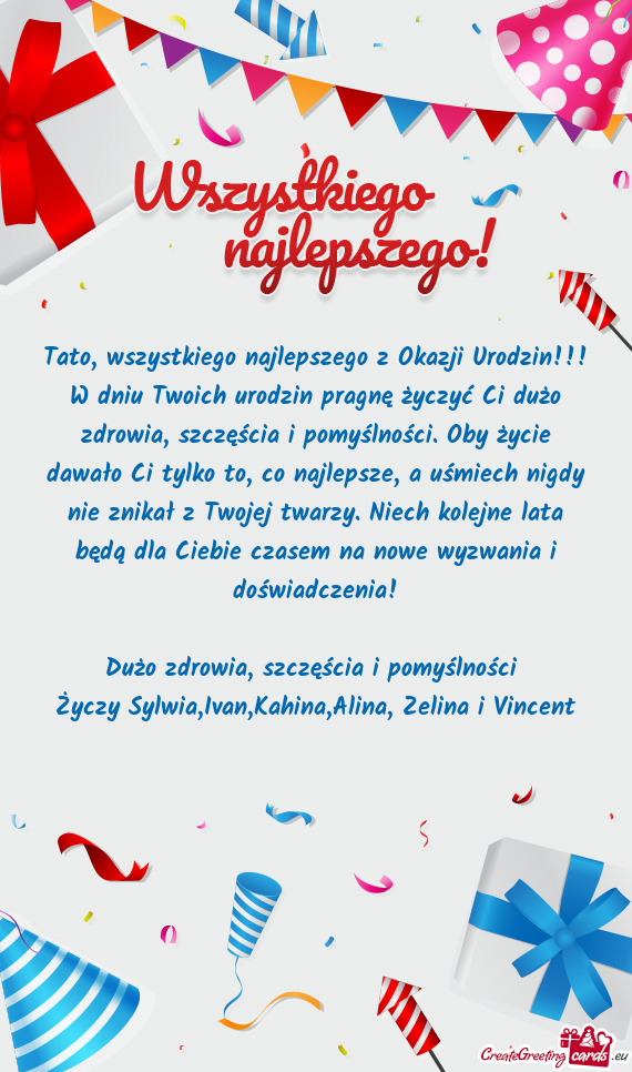 W dniu Twoich urodzin pragnę życzyć Ci dużo zdrowia, szczęścia i pomyślności. Oby życie daw
