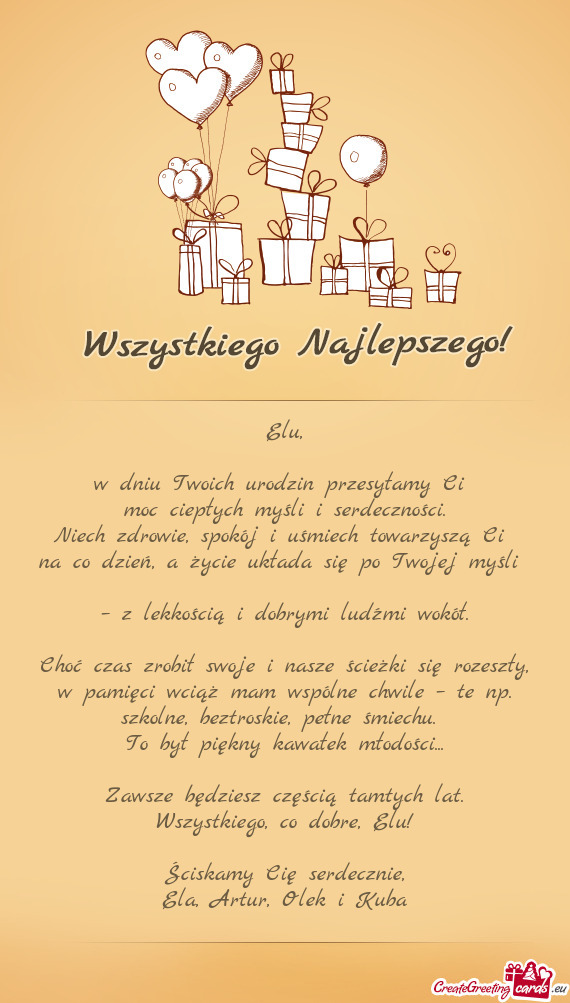 W dniu Twoich urodzin przesyłamy Ci