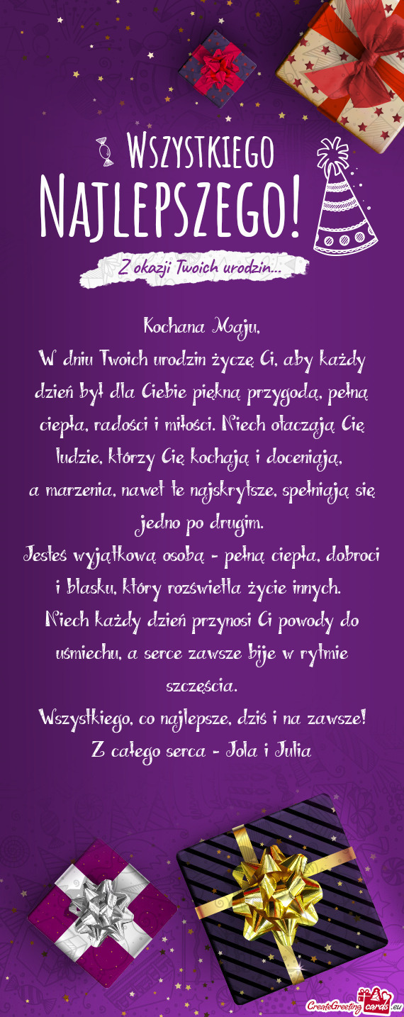 W dniu Twoich urodzin życzę Ci, aby każdy dzień był dla Ciebie piękną przygodą, pełną ciep