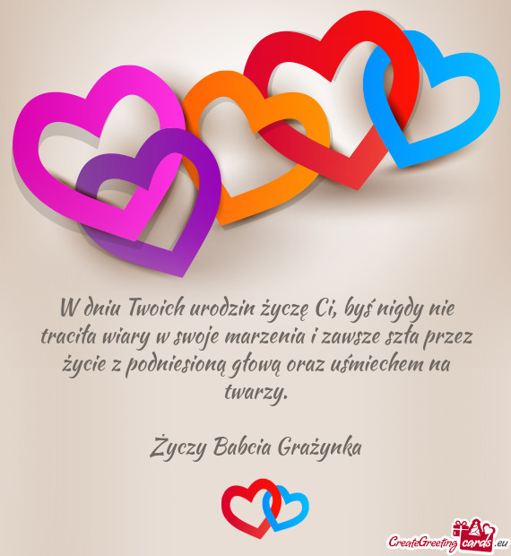 W dniu Twoich urodzin życzę Ci, byś nigdy nie traciła wiary w swoje marzenia i zawsze szła prze