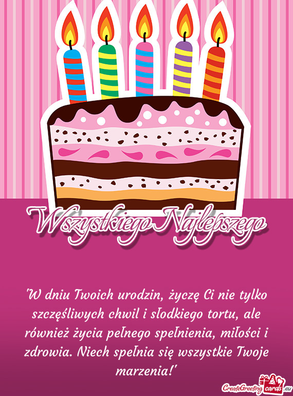 "W dniu Twoich urodzin, życzę Ci nie tylko szczęśliwych chwil i słodkiego tortu, ale również