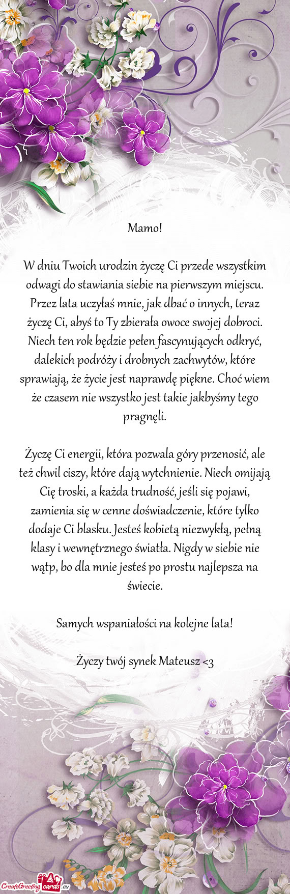 W dniu Twoich urodzin życzę Ci przede wszystkim odwagi do stawiania siebie na pierwszym miejscu. P