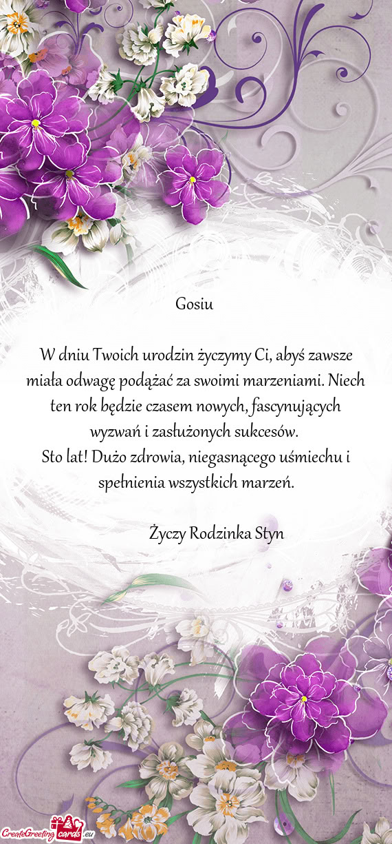 W dniu Twoich urodzin życzymy Ci, abyś zawsze miała odwagę podążać za swoimi marzeniami. Niec