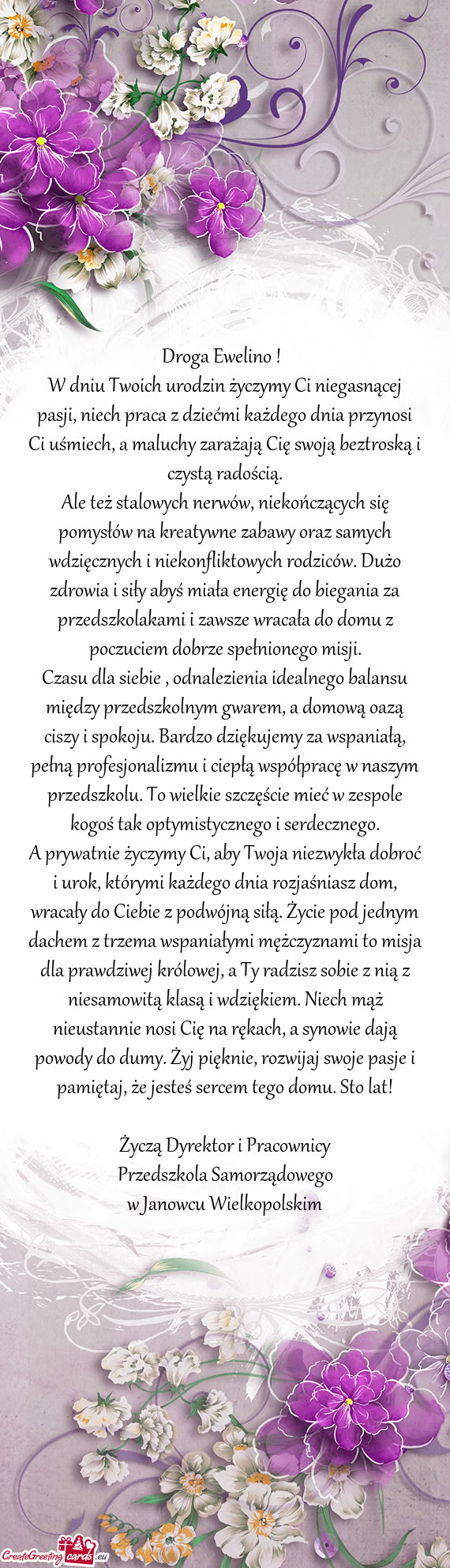W dniu Twoich urodzin życzymy Ci niegasnącej pasji, niech praca z dziećmi każdego dnia przynosi