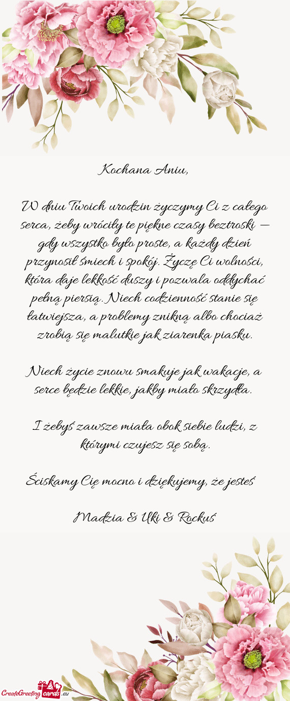 W dniu Twoich urodzin życzymy Ci z całego serca, żeby wróciły te piękne czasy beztroski — gd